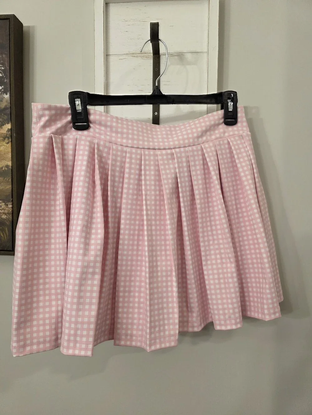 Anthropologie Recreational Habits Pink Gingham Skort Size Large